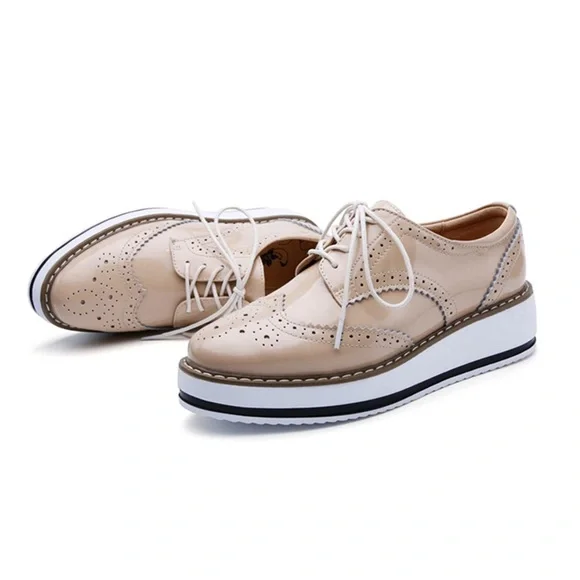 BRAND NEW Dadawen Nude Patent Leather Oxfords. Sz 7 (37) women’s (Real Leather) - Picture 3 of 13